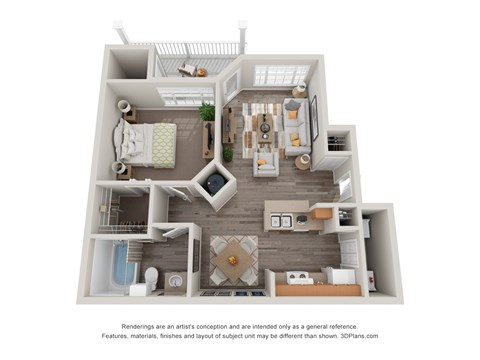 Floor plan for 1 bed, 1 bath, 815 sqft